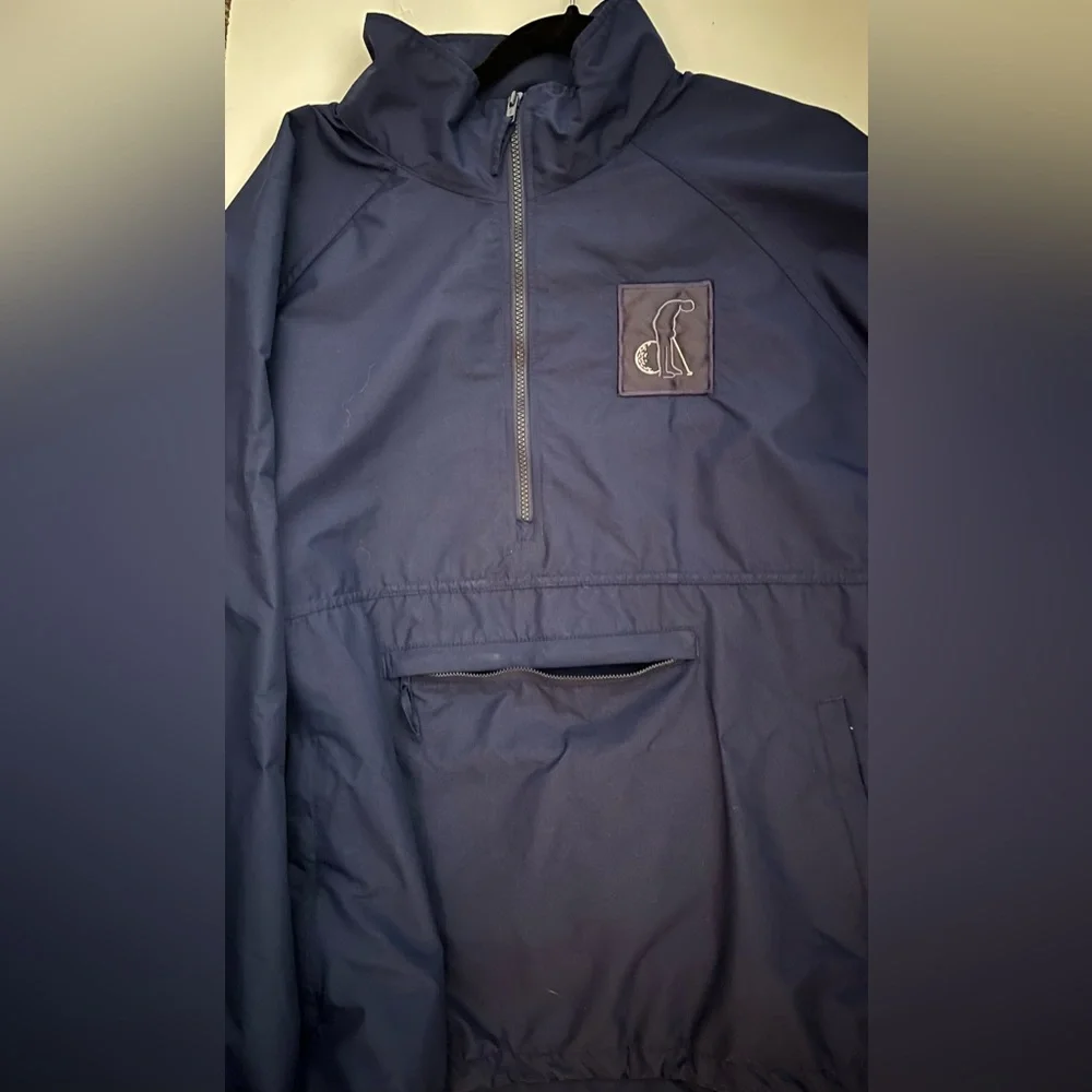 Men’s Land’s End navy blue golf windbreaker, XL half zip multiple pockets